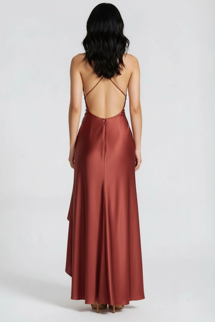 Satin-Rüschenkleid Rückenfrei