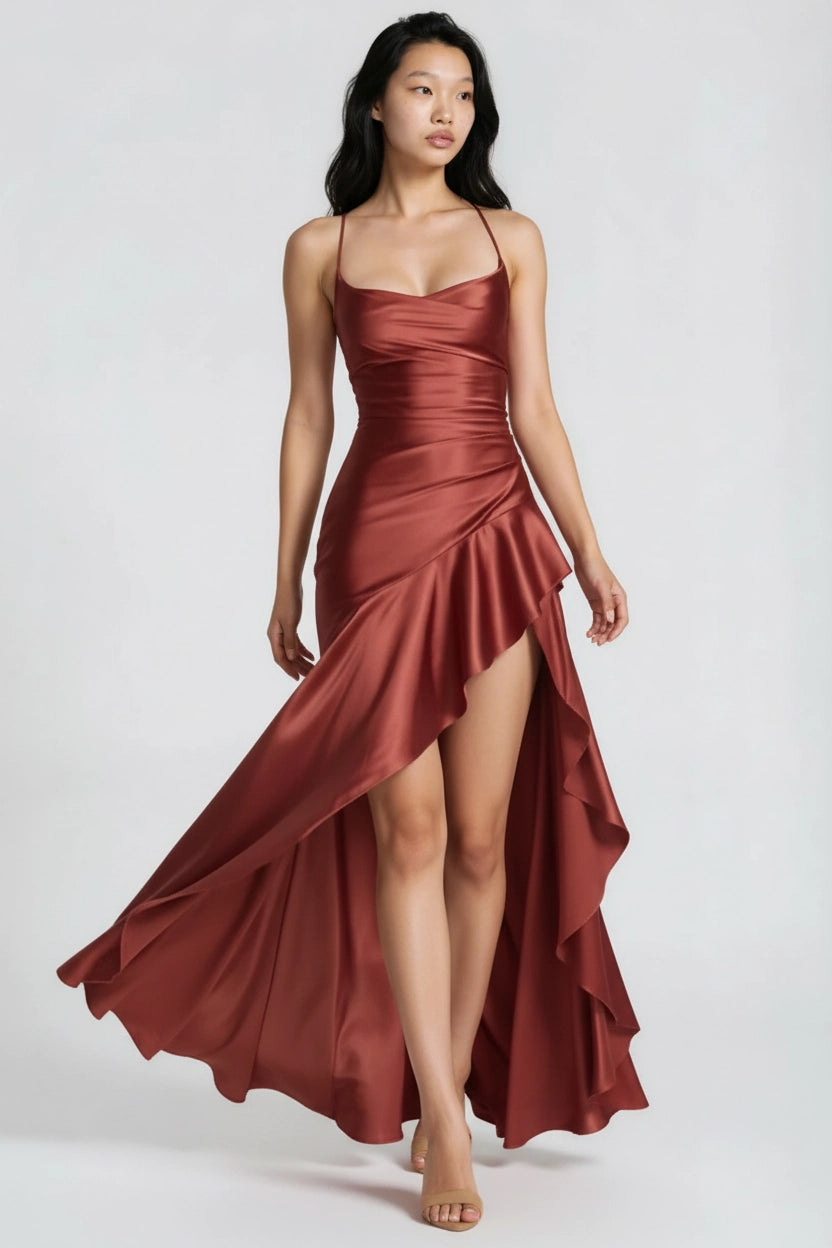 Satin-Rüschenkleid Rückenfrei