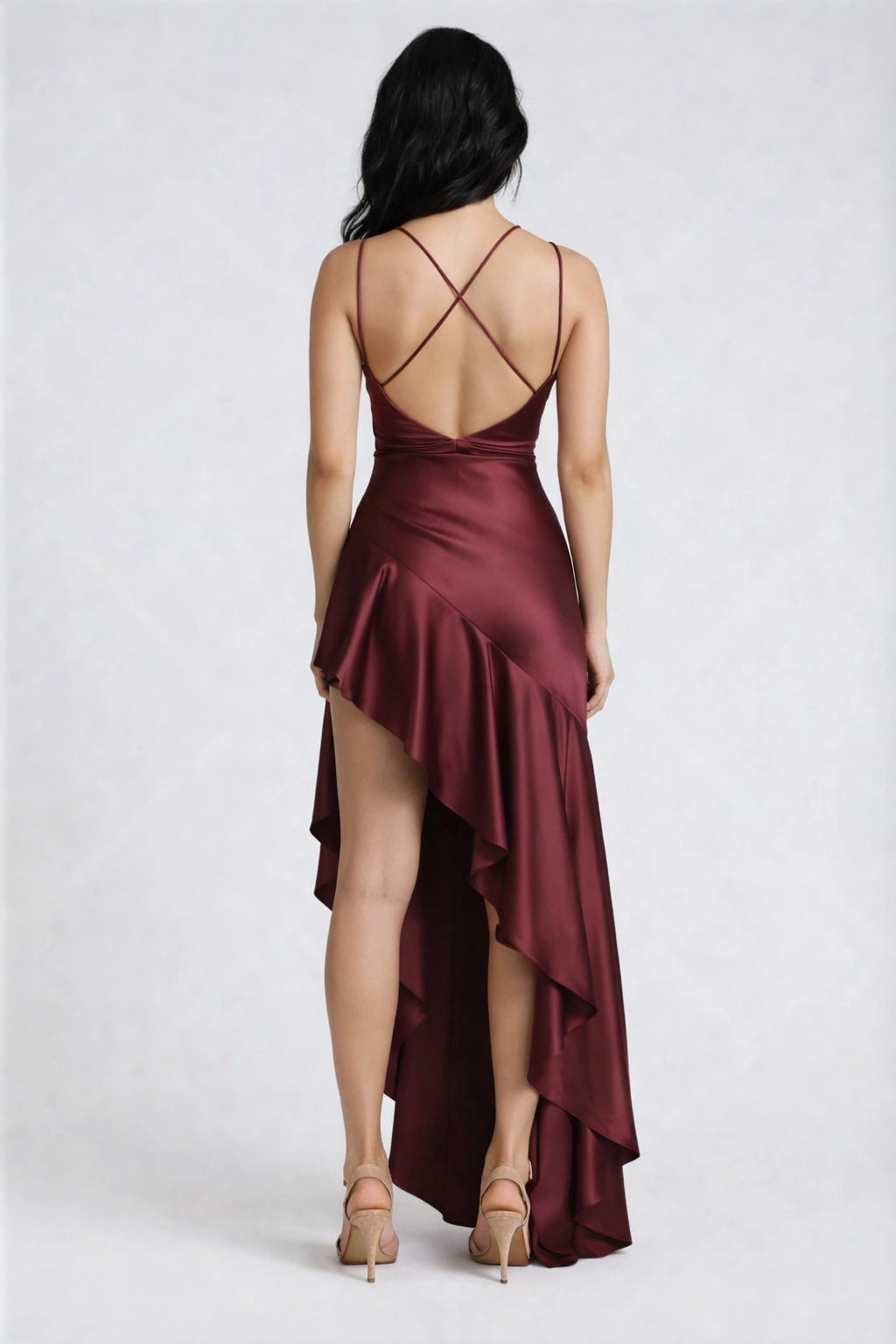 Satin-Rüschenkleid Rückenfrei