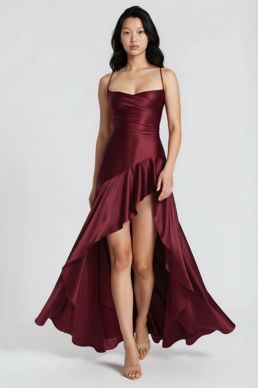 Satin-Rüschenkleid Rückenfrei
