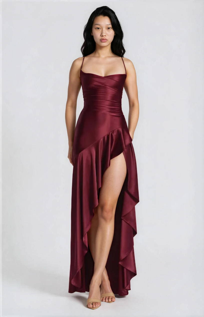 Satin-Rüschenkleid Rückenfrei