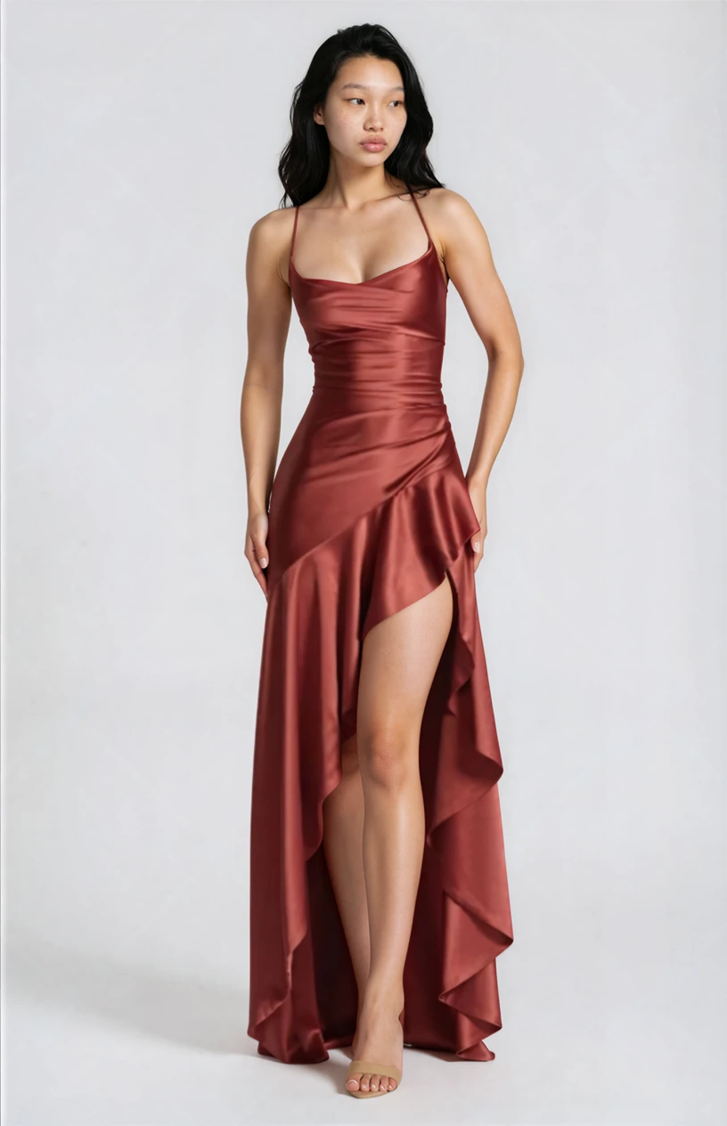 Satin-Rüschenkleid Rückenfrei