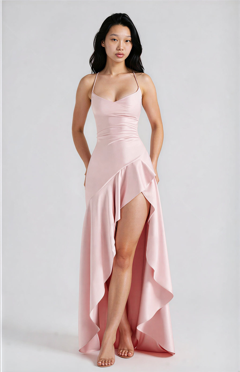 Satin-Rüschenkleid Rückenfrei